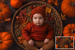 5 Newborn Digital Photography Background Bundle, Pumpkin Backdrop, Fall Leaves, Autumn Studio Baby Boy Girl Photo Prop, Photoshop Composite