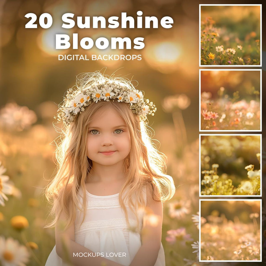 scene of a vibrant wildflower field with sunshine, perfect for photo backdrops and creative photography