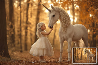 Fall Unicorn Digital Background Bundle, Enchanted Autumn Forest, Fantasy Photography, Princess Backdrop Creative Composite, Fall Leaves
