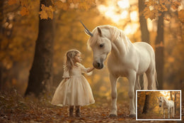 Fall Unicorn Digital Background Bundle, Enchanted Autumn Forest, Fantasy Photography, Princess Backdrop Creative Composite, Fall Leaves