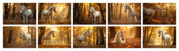 Fall Unicorn Digital Background Bundle, Enchanted Autumn Forest, Fantasy Photography, Princess Backdrop Creative Composite, Fall Leaves