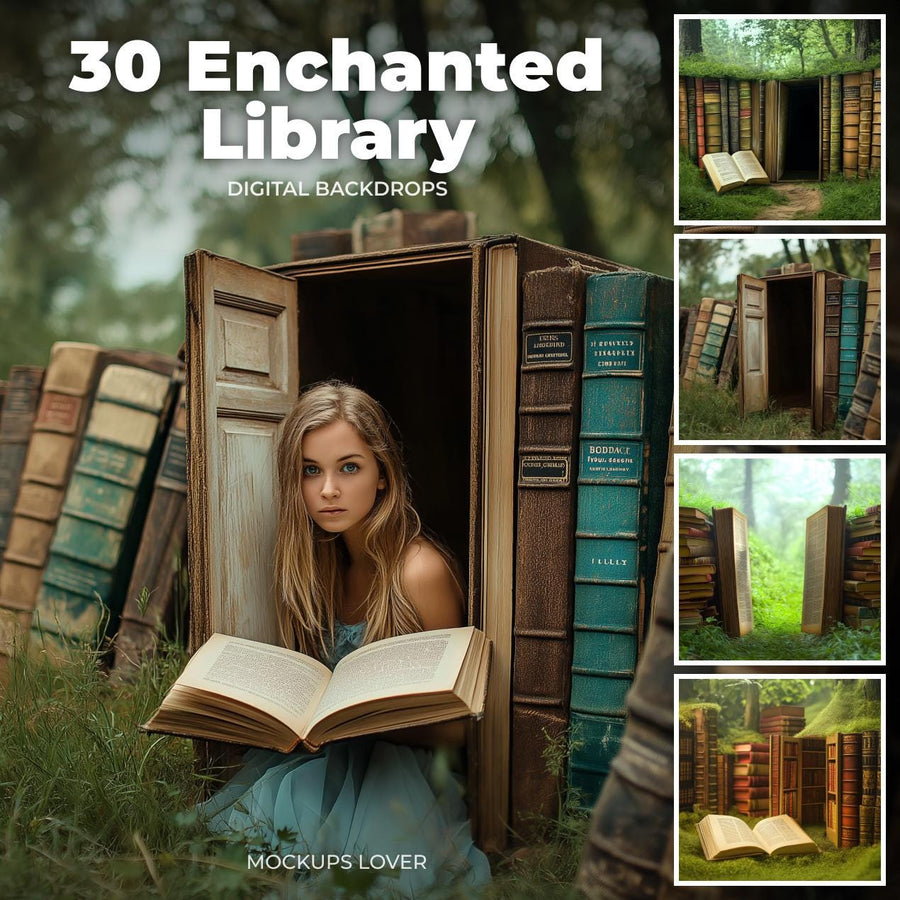 enchanted forest scene with vintage books, perfect as a back to school photography backdrop
