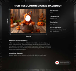 Fall Woodland Baby Digital Photography Background, Pumpkin Backdrop, Red Fox, Face Swap Overlay, Halloween Newborn Prop, Photoshop Template