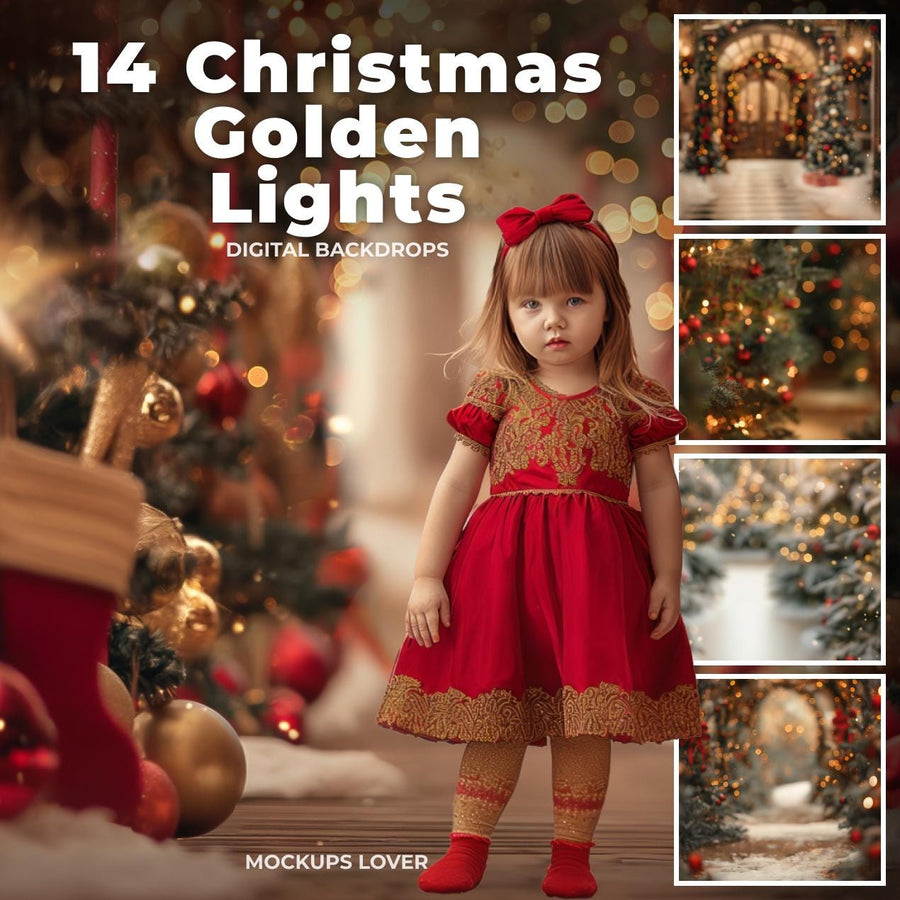 scene of christmas lights and winter landscape, suitable for holiday photo backgrounds, featuring a festive scene