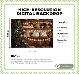 10 Christmas Farmhouse Kitchen Digital Backdrops, Bakery Photo Background Bundle, Holiday Kids Portrait Prop, Photoshop & Canva Template