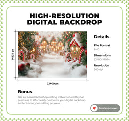 15 Candyland Christmas Digital Background Bundle, Xmas Village Backdrop, Kids Photography Composite, Candy Cane Wonderland Gingerbread House