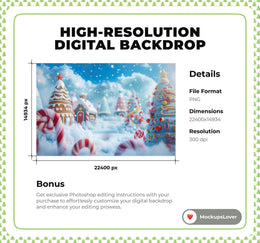 10 Candyland Christmas Digital Background Bundle, Xmas Village Backdrop, Kids Photography Composite, Candy Cane Wonderland Gingerbread House