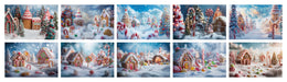10 Candyland Christmas Digital Background Bundle, Xmas Village Backdrop, Kids Photography Composite, Candy Cane Wonderland Gingerbread House
