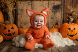 woodland baby with pumpkin backdrop, halloween png for newborn photography