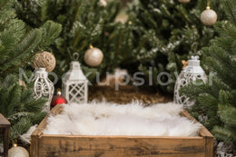 Rustic Christmas Baby Digital Holiday Backdrop, Winter Wonderland Photo Background, Newborn Prop, Tree Farm, Photoshop & Canva Template