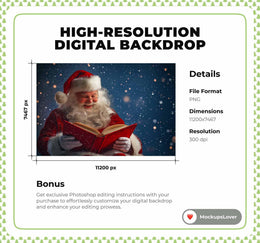 Christmas Story Digital Photography Background, Santa Claus, Winter Wonderland, Kids Portrait Prop, Holiday Backdrop, Photoshop Template