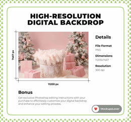 Christmas Newborn Digital Background with Christmas Tree & Gifts, Photography Prop, Creative Studio Composite Backdrop, Instant Download