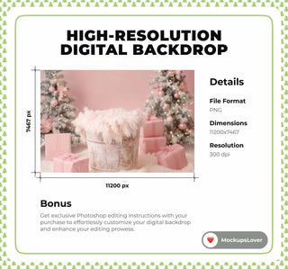 Christmas Newborn Digital Background with Christmas Tree & Gifts, Photography Prop, Creative Studio Composite Backdrop, Instant Download