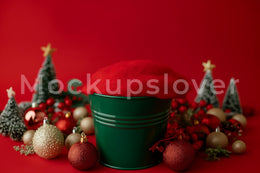 Red Christmas Newborn Digital Backdrop, Studio Photo Background, Holiday Baby Portrait Prop, Photoshop & Canva Template