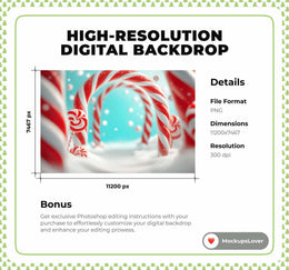 Christmas Candy Cane Digital Background, Winter Wonderland, Arch Backdrop, Candyland Theme, Holiday Kids Photo Prop, Christmas Template
