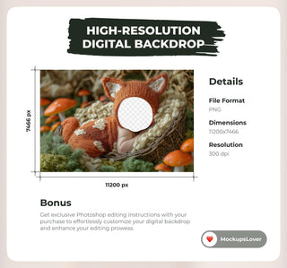 Newborn Fox & Mushroom Face Insert Digital Overlay Set (PNG)