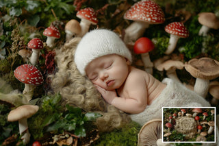 Newborn Digital Backdrop Bundle, Fantasy Forest Photo Background, Magic Mushrooms, Fall Baby Portrait Prop, Photoshop & Canva Template