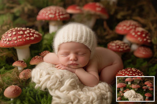 Newborn Digital Backdrop Bundle, Fantasy Forest Photo Background, Magic Mushrooms, Fall Baby Portrait Prop, Photoshop & Canva Template