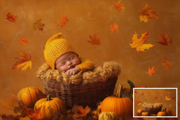 Fall Newborn Digital Photography Background Bundle, Autumn Studio Backdrop, Pumpkin, Baby Girl and Boy Prop, Fall Leaves, Photoshop Template
