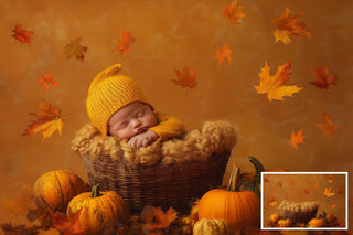 Fall Newborn Digital Photography Background Bundle, Autumn Studio Backdrop, Pumpkin, Baby Girl and Boy Prop, Fall Leaves, Photoshop Template