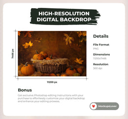 Fall Newborn Digital Photography Background Bundle, Autumn Studio Backdrop, Pumpkin, Baby Girl and Boy Prop, Fall Leaves, Photoshop Template