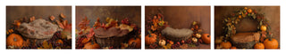 4 Fall Newborn Digital Photography Background Bundle, Autumn Nest Backdrop, Pumpkins, Baby Studio Vintage Prop, Photoshop Template