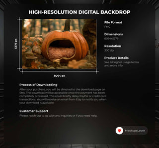 Pumpkin Newborn Digital Photography Background, Fantasy Forest, Cute Halloween, Autumn Baby Photo Prop, Fall Backdrop, Photoshop Template