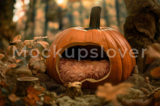 Pumpkin Newborn Digital Photography Background, Fantasy Forest, Cute Halloween, Autumn Baby Photo Prop, Fall Backdrop, Photoshop Template