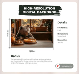 Fall Background Digital Photography Composite, Autumn Rustic Farmhouse Kitchen, Bear Baking Dinner Backdrop, Kid Fantasy Creative Portrait