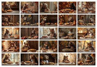 Fall Background Digital Photography Composite, Autumn Rustic Farmhouse Kitchen, Bear Baking Dinner Backdrop, Kid Fantasy Creative Portrait