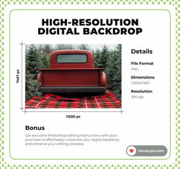 Christmas Car Digital Background, Xmas Vintage Farm Truck, Holiday Rustic Creative Composite Backdrop, Winter Wonderland, Christmas Card