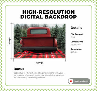 Christmas Car Digital Background, Xmas Vintage Farm Truck, Holiday Rustic Creative Composite Backdrop, Winter Wonderland, Christmas Card