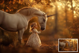 Fall Unicorn Digital Background Bundle, Enchanted Autumn Forest, Fantasy Photography, Princess Backdrop Creative Composite, Fall Leaves