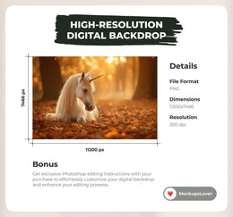 Fall Unicorn Digital Background Bundle, Enchanted Autumn Forest, Fantasy Photography, Princess Backdrop Creative Composite, Fall Leaves