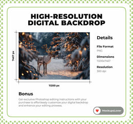 Winter Wonderland Digital Photography Background, Christmas Fantasy Forest Backdrop, Fairy Lights, Holiday Kids Prop, Photoshop Template