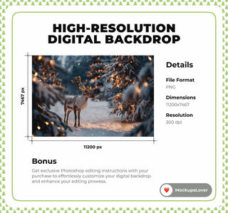 Winter Wonderland Digital Photography Background, Christmas Fantasy Forest Backdrop, Fairy Lights, Holiday Kids Prop, Photoshop Template