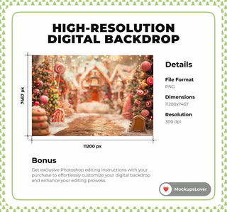 Holiday Digital Photography Background, Gingerbread House Backdrop, Christmas Cookies, Village, Kids Photo Prop, Photoshop Template