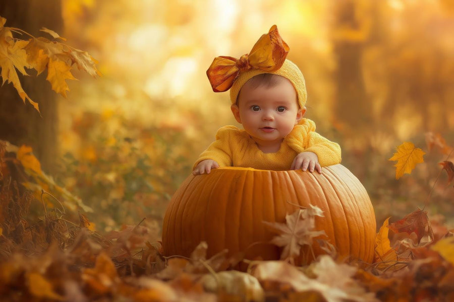 newborn pumpkin digital backdrop for cute halloween baby photo portrait and fall autumn harvest photography
