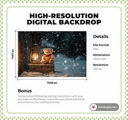 Country Christmas Digital Photography Background, Winter Wonderland, Holiday Kids Prop, Photoshop Template, Teddy Bear, Lantern Backdrop