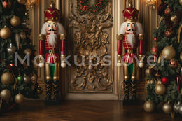 Christmas Giant Nutcracker Digital Photography Background, Holiday Palace Backdrop, Golden Xmas Family & Kids Portrait, Photoshop Template