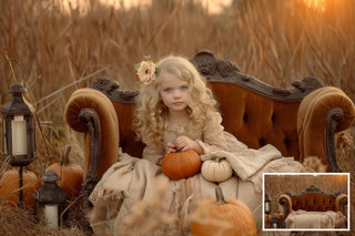 25 Fall Couch Digital Background with Pumpkins, Outdoor Creative Composite, Autumn Meadow Backdrop, Photo Editing, Family & Kids Portrait