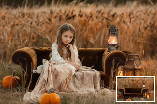 25 Fall Couch Digital Background with Pumpkins, Outdoor Creative Composite, Autumn Meadow Backdrop, Photo Editing, Family & Kids Portrait