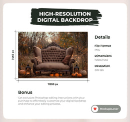 25 Fall Couch Digital Background with Pumpkins, Outdoor Creative Composite, Autumn Meadow Backdrop, Photo Editing, Family & Kids Portrait