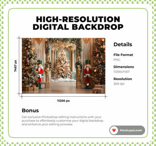 Christmas Nutcracker Digital Background, Giant Nutcracker Backdrop, Vintage Christmas, Holiday Family Portrait Photo, Winter Wonderland