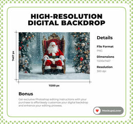 Christmas Santa Claus Digital Photography Background, Holiday Backdrop, Winter Wonderland, Fantasy Forest, Kids Portrait, Photoshop Template