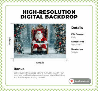 Christmas Santa Claus Digital Photography Background, Holiday Backdrop, Winter Wonderland, Fantasy Forest, Kids Portrait, Photoshop Template
