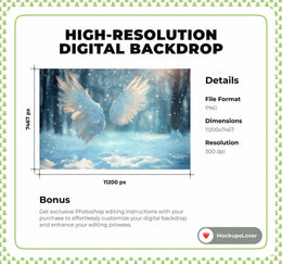 Winter Wonderland Digital Backdrop, Nativity Christmas Photo Background, Angel Wings, Holiday Kids Prop, Fantasy Forest, Photoshop Template