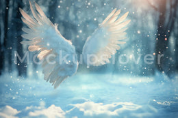 Winter Wonderland Digital Backdrop, Nativity Christmas Photo Background, Angel Wings, Holiday Kids Prop, Fantasy Forest, Photoshop Template