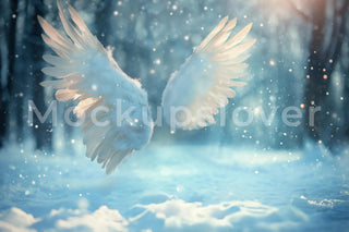 Winter Wonderland Digital Backdrop, Nativity Christmas Photo Background, Angel Wings, Holiday Kids Prop, Fantasy Forest, Photoshop Template