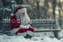 Santa Claus Digital Backdrop, Christmas Photo Background, Holiday Kids Prop, Winter Wonderland, Wooden Bench, Photoshop & Canva Template